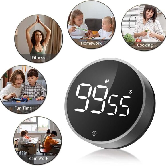 Digital Kitchen Timer - Magnetic Countdown Countup Timer with Large LED Display - Picture 8 of 9